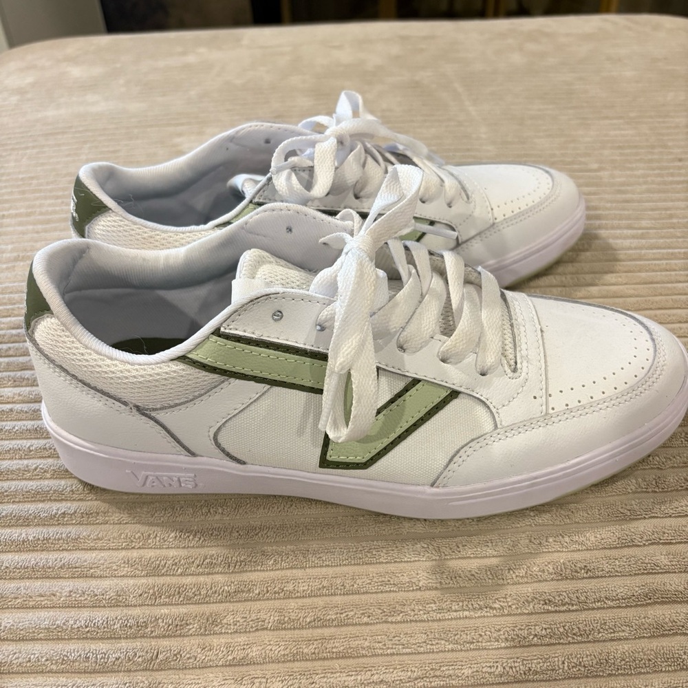 Vans Women’s White Sneakers with Green Accents